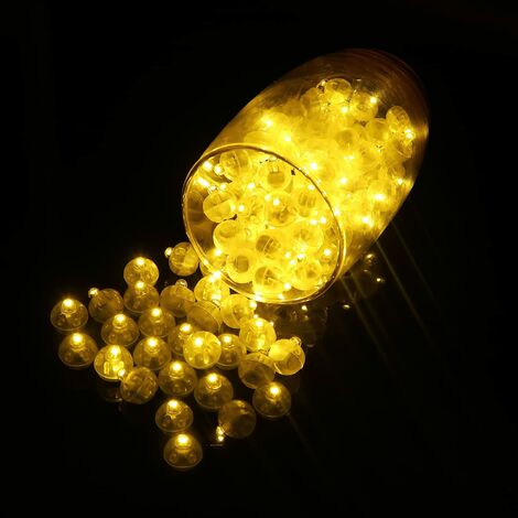 100 Pcs Mini Ballons LED Lumière, Boule Rond LED Balloon Lumière, Ballon Lumières Lanterne, Pour Papier Lanterne Balloon Anniversaire Fête De Noël Décoration De La Maison Éclairage (jaune)