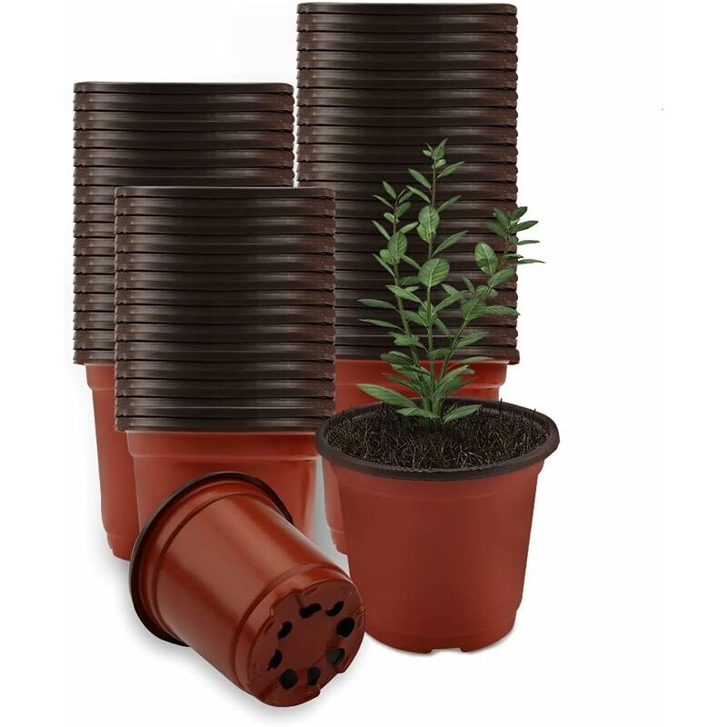 100 PCS Pot de Semis Plastique 10 cm Pots de Pépinière Plantes Pot de Plantes Fleurs pour Maison Jardin Intérieur Extérieur (Rouge + Noir)