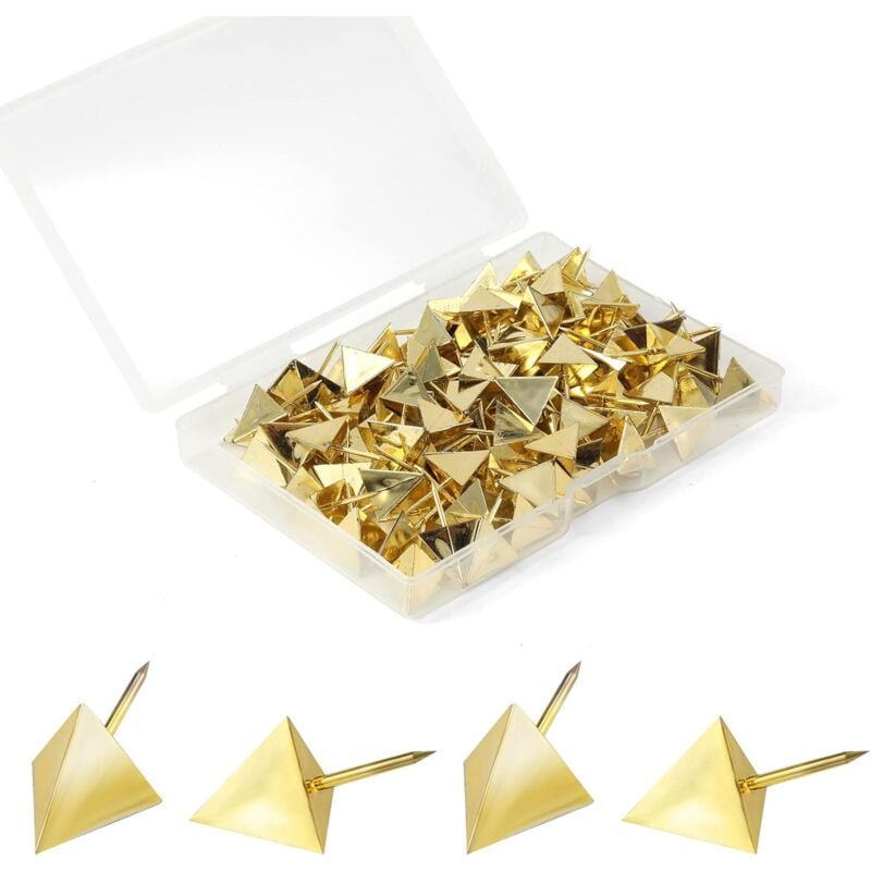 Ersandy - 100 pcs Punaises Dorées, Punaises Decoratives avec Pointe en Acier en Forme de Triangle Thumb Tacks pour Tableau Liege Board Carte