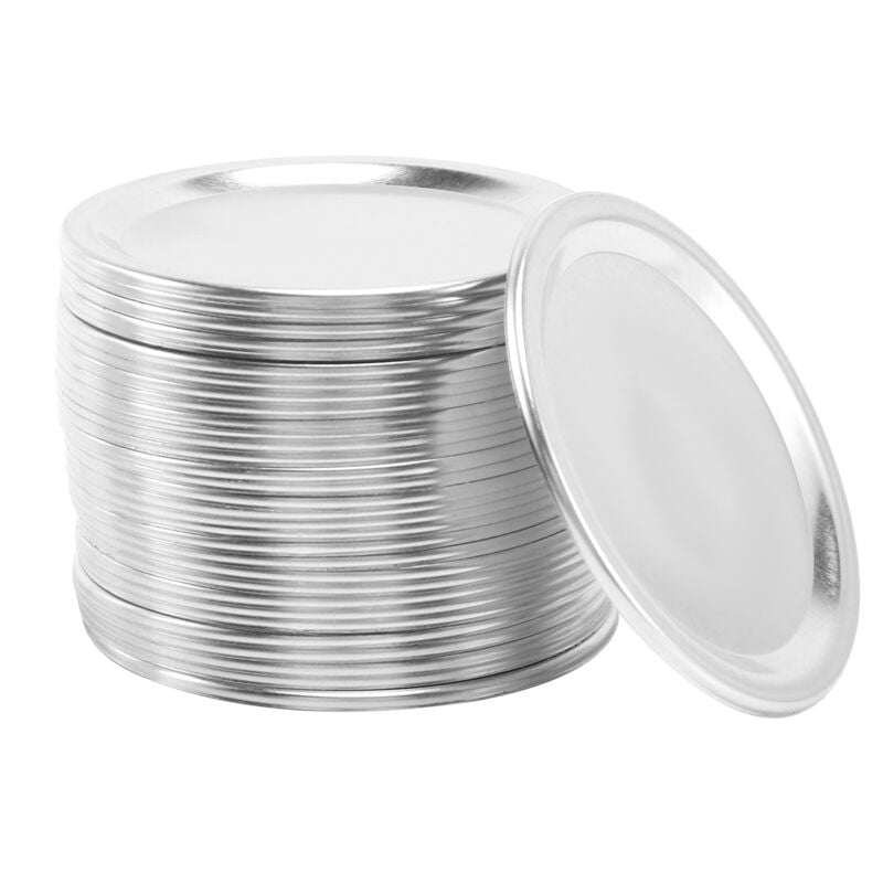 100 Pcs Regular Mouth 70MM Jar Canning Lids, Reusable Leak Proof Split-Type Silver Lids with Silicone Seals Rings