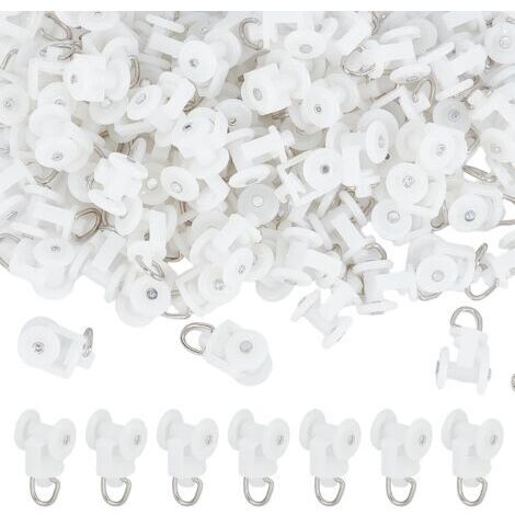 100 PCS Rouleaux de Rail de Rideau Coulissants Poulies de Rails en Plastique Blanc avec Crochets en Acier Inoxydable Chariots à roulettes à Deux Roues pour Rideaux