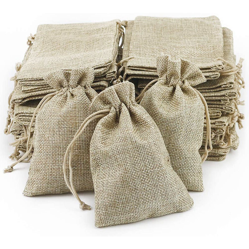 100 pcs Sac Jute, Petite Pochette Tissu , Pochette Lin 100 pcs , Sac De Toile De Jute Pochon Dragees Sachet Lavande Mariage Petit Sachet Cadeau