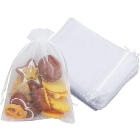 100 PCS Sacs Organza,Sachets Pochettes Cadeau en Organza Sac à bijoux,Sachets pour Lavande Idéales pour Bijoux Cadeaux Bonbons Marriage-13x17cm Blanc