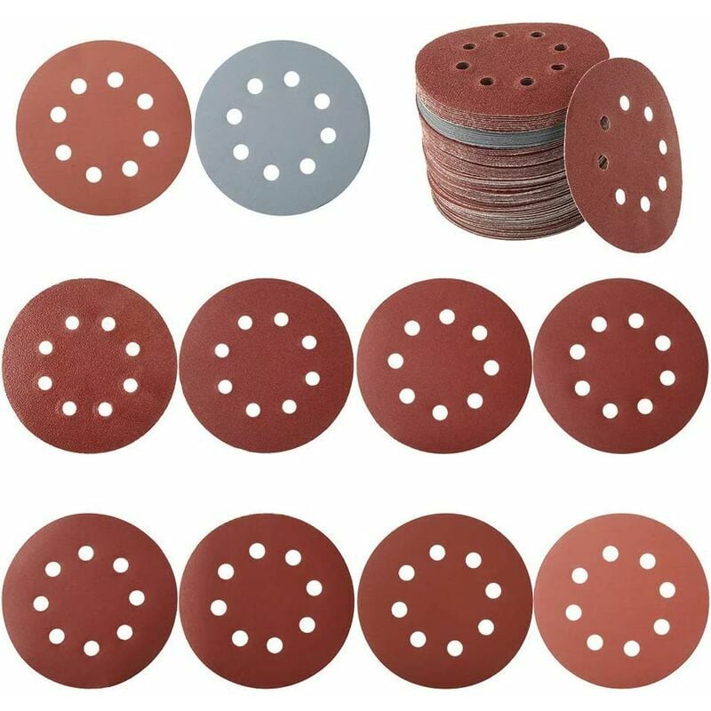 100 PCS Schleifscheibe, Schleifscheibe, Schleifpapier, Schleifpapier für Kreisschleifer Körnung 80/180/240/320/400/800/1000/1500/2000/3000 125 mm | 07007911030426