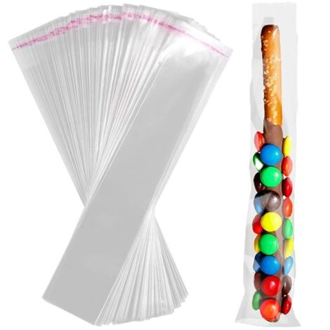 100 Pcs Self Sealing Cellophane Bags 2x10 Inches Clear Pretzel Rod Bags, Resealable Bag for Packaging ICY Candy Popsicle,Gifts, Favors, Products