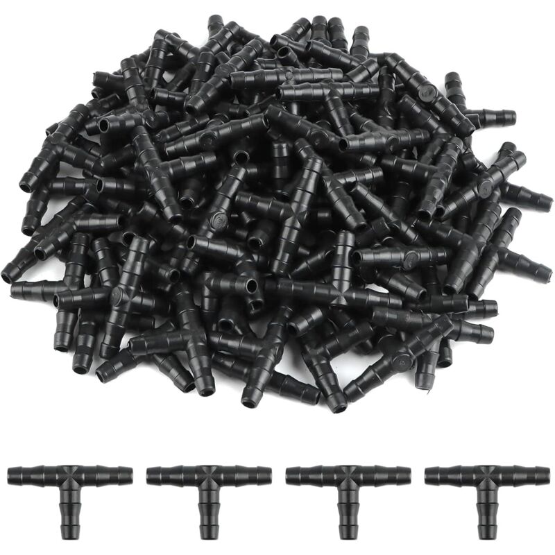 Tinor - 100 Pcs Tee Pipe Fitting 4/7mm- T Fitting Connector Pvc Watering Atomizing Nozzle Drip Micro Spray Irrigation Joint For Hose Automatic Systems