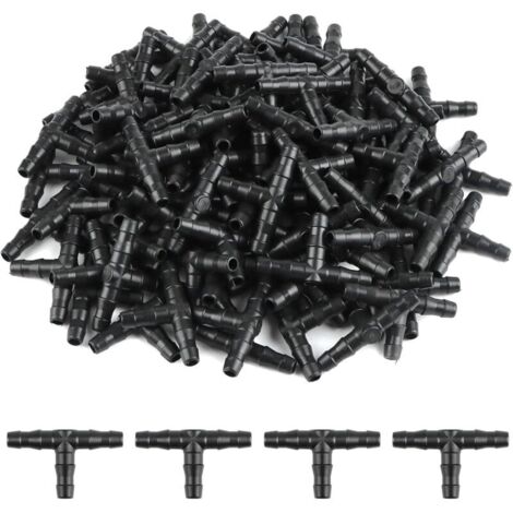100 Pcs Tee Raccord de Tuyau 4/7mm- T Raccord Connecteur PVC d'arrosage Buse d'atomisation Goutte à Goutte Micro Spray Irrigation Joint pour Tuyau Systèmes Automatique Outil