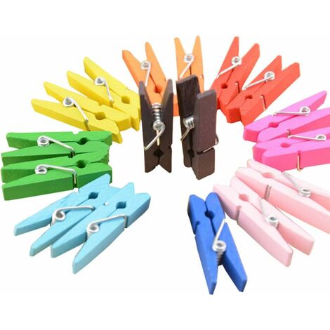 100Pcs Colored Clothespins Clothes Pins Natural Wood Close Pins Multi-  Clips