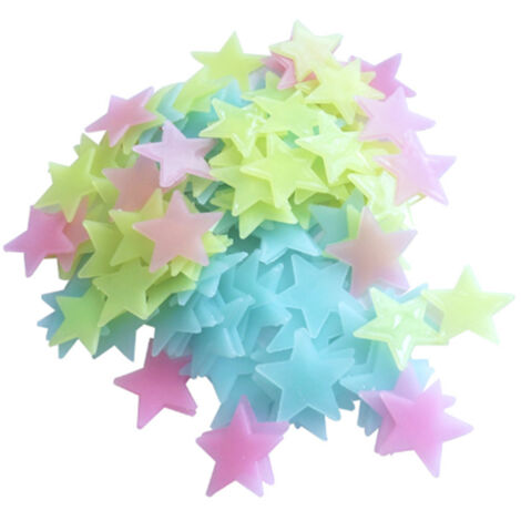 100 pegatinas de pared de estrellas 3D que brillan en la oscuridad, de plástico fluorescente, para la habitación de los niños, el dormitorio, el techo y la decoración del hogar.