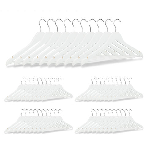 100 Perchas Ropa para Pantalones Trajes Camisas, Madera, Blanco, 23,5 x 45 x 1 cm