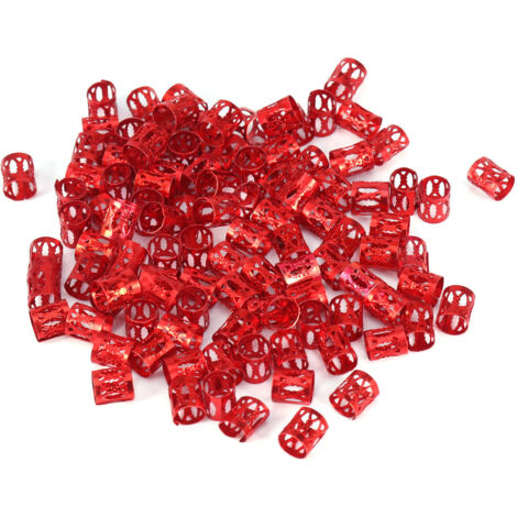 100 Perles Colorées pour Tresses, Bracelets et Décorations Cheveux - Accessoires Coiffure (Rouge)