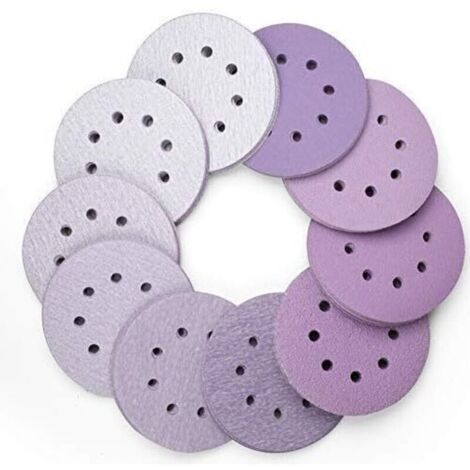 100 pezzi 125mm dischi abrasivi, dischi abrasivi 60 80 100 120 180 220 240 320 400 800 grana, 8 fori, lusso, durevole, eccellente per levigatura orbitale casuale e lucidatura (viola)
