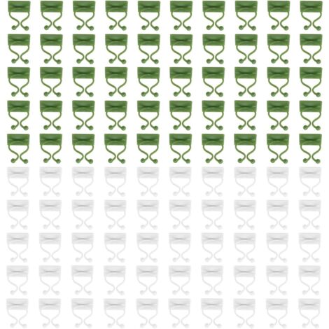100 pezzi di clip per piante, clip di supporto per piante autoadesive, verde e bianco