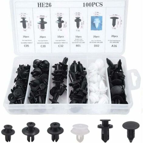 100 pezzi di clip per rivetti in plastica universali per auto, 6 dimensioni di clip di fissaggio per auto, strumenti di fissaggio, clip per ali in plastica per paraurti, parafango, portiera dell'auto,