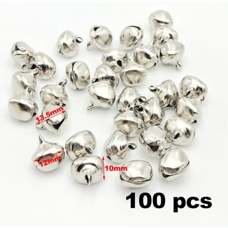 100 pezzi Jingle Bells, decorazioni per feste, campanelli per animali domestici, campanelli decorativi natalizi fai da te per decorazioni per feste di nozze, creazione di gioielli, 12 mm (argento)