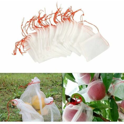 100 pezzi Sacchetti in rete anti-insetti, Protezione in rete da giardino in nylon, Sacchetto riutilizzabile per la protezione di frutta e piante, Sacchetto anti-uccello per uva con coulisse (15 x 10 c
