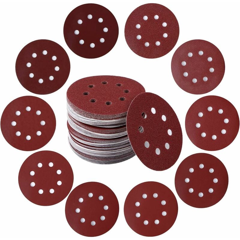 100 pièces 5 pouces 125mm 8 trous disques abrasifs 60 120 240 400 600 800 1000 1200 1500 2000 grain papier abrasif ponceuse ronde papier abrasif