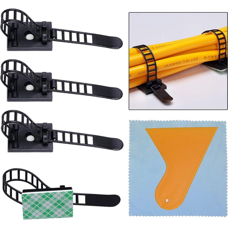 100 Pièces Clips pour Cable, Attaches de Cable Clips de Câble Adhesive Attaches Ajustables en Nylon pour Cable et Colliers de Câble Adhésifs pour