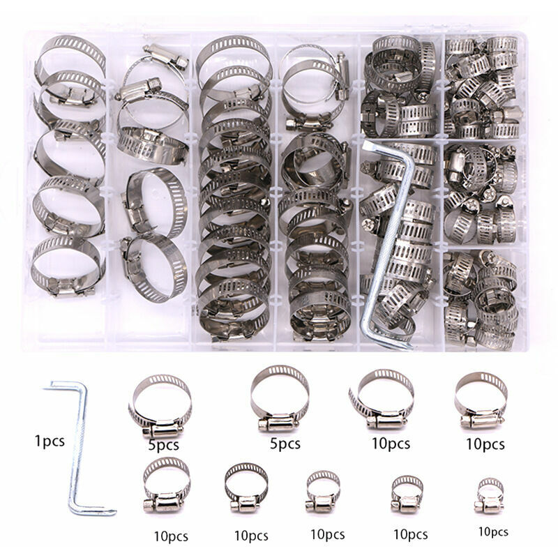100 Pièces Collier de Serrage Réglables 8 a 44 mm 304 Colliers de Serrage en Acier Inox,8 Tailles Collier de Serrage Réglable en Inox Serre-Joints à