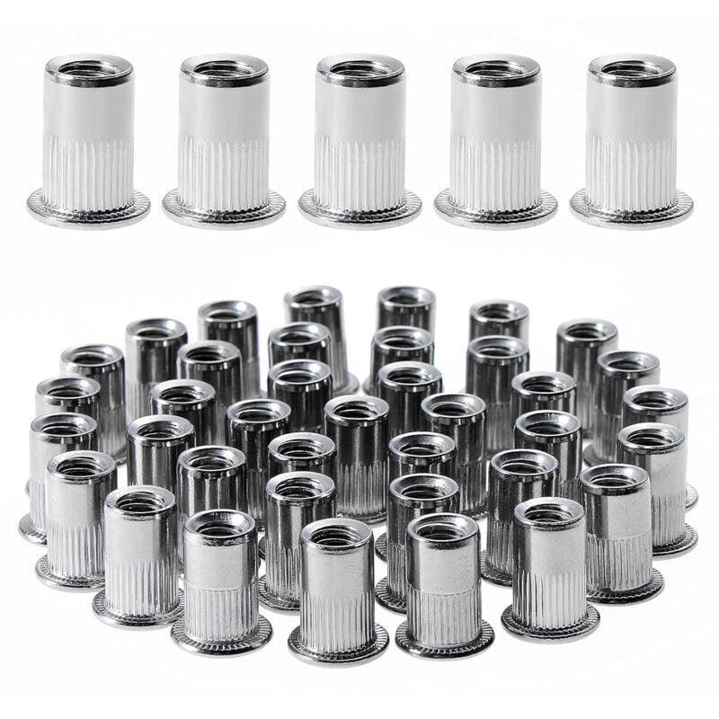 12 mm × 15 mm)100 pièces M6 écrou à rivet fileté à tête plate,écrous à riveter fileter en acier inoxydable,assortiment inserts filetés pour mental