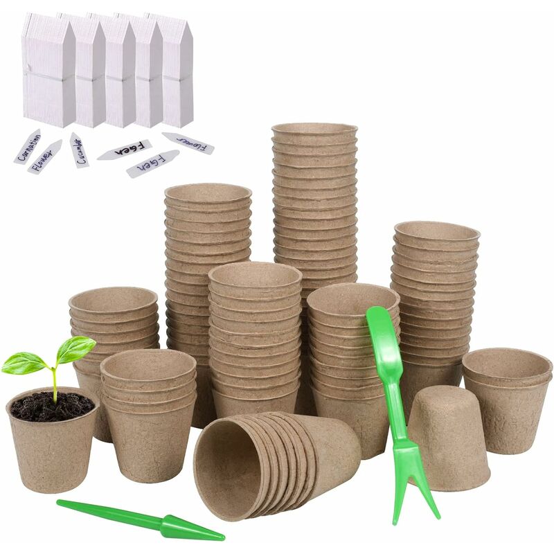 100 Pièces Pot de Semis Biodegradable, 6cm Rondes Pots Biodégradables, Pots de Semis Biodégradables pour Semis, pour semis d’herbes, de fleurs, de
