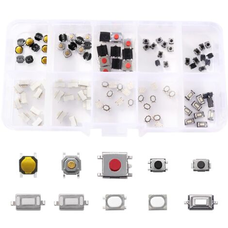 100 Pieces 10 Value Micro Momentary Tact Push Buttons Assortment Kit, Assorted Touch Button for Car Remote Key