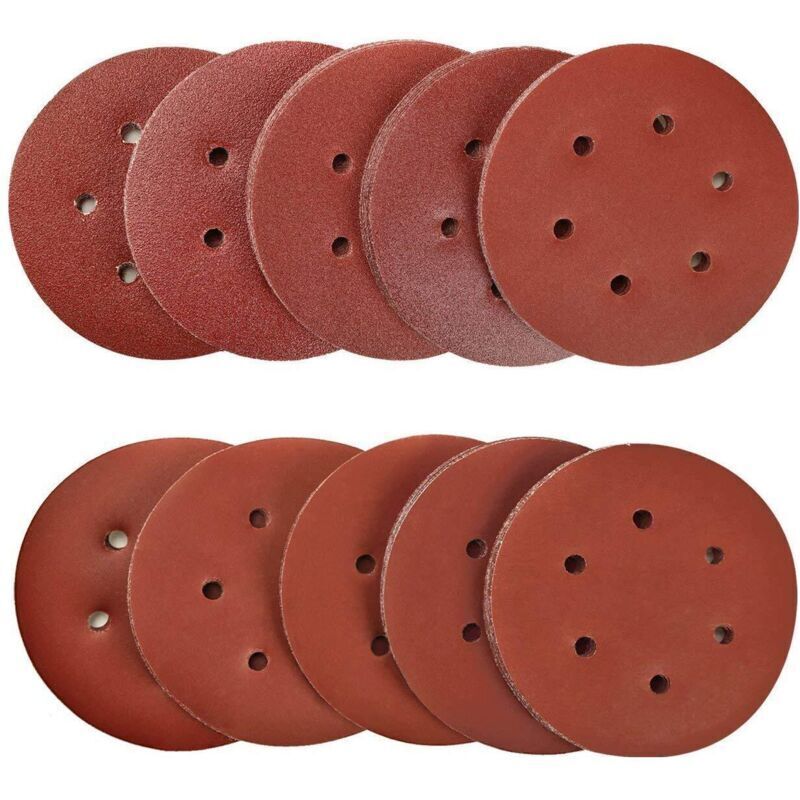 100 Pieces 150mm Abrasive Discs, Grits 40/80/120/180/320/600/800/1000/1500/2000, Ideal for Sanding/Polishing/Rust Removal, for 6-Hole Sanders