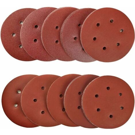 100 Pieces 150mm Abrasive Discs Sanding Discs Abrasive Discs 40/80/120/180/320/600/800/1000/1500/2000 Grit Ideal for Sanding/Polishing/Rust Removal for 6-Hole Random Orbital Sander