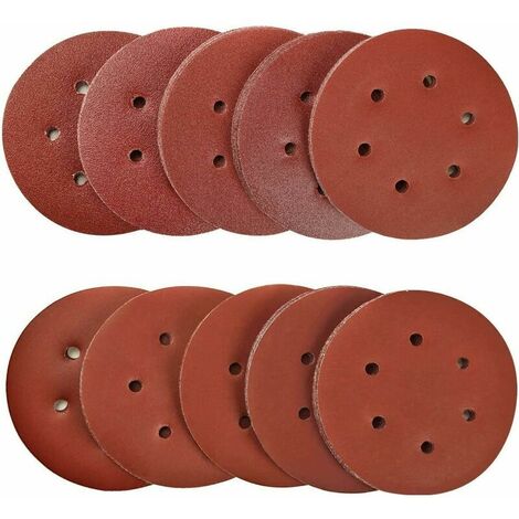 100 Pièces 150mm disques abrasifs Disque de Ponçage Disques Abrasifs 40/80/120/180/320/600/800/1000/1500/2000 Grain Idéal pour Poncer/ Polir/ Dérouiller pour ponceuse excentrique de 6 trous