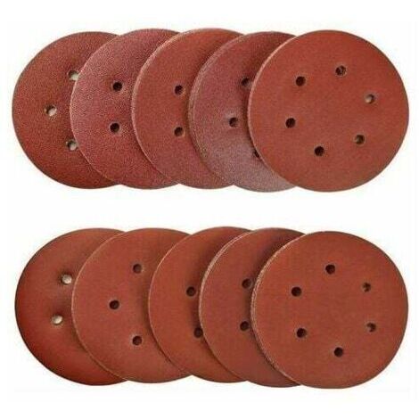100 Pièces 150mm disques abrasifs Disque de Ponçage Disques Abrasifs 40/80/120/180/320/600/800/1000/1500/2000 Grain Idéal pour Poncer/ Polir/ Dérouiller pour ponceuse excentrique de 6 trous B--