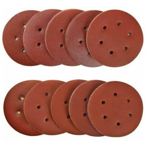100 Pièces 150mm disques abrasifs Disque de Ponçage Disques Abrasifs 40/80/120/180/320/600/800/1000/1500/2000 Grain Idéal pour Poncer/ Polir/ Dérouiller pour ponceuse excentrique de 6 trous  B--