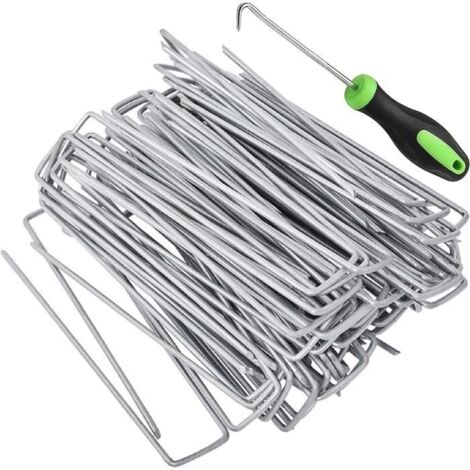 100 Pièces 15cm Piquets de Jardin Robustes de Ø 3 mm - Agrafes en Acier Galvanisé pour Fixer Les Toiles Anti-Mauvaises Herbes