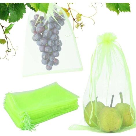 100 Pièces 20x30cm Sac Protection Raisin Sac de Protection Fruits Verts avec Cordon Sac Organza Sac en Filet Transparent Empêcher Guêpes Drosophile Insectes Oiseaux