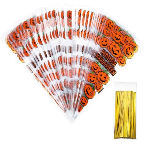 100 Pièces 33 x 17 cm Sacs de Cellophane de Cône avec 100 Pièces Cravate pour Faveur de Fête de Noël Halloween (Couleur A)