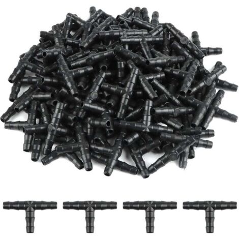 100 Pieces 4/7 mm Plastic Tee Hose Fitting, Barbed T Connector for Garden Hose, Tee-Joint for Drip Irrigation, for Garden Watering Systems, Lawn