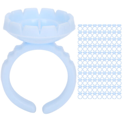 100 pièces Anneaux Porte-Colle Jetables pour Extensions de Cils, Accessoire Bleu