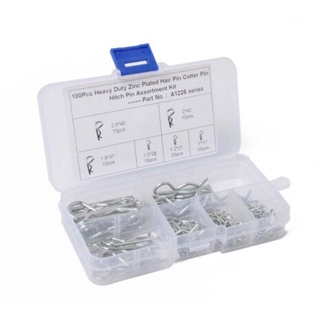 100 Pièces Assortiment de Goupilles à Ressort, Goupilles Fendues R Clips, R Cotter Pin Clips Fixation Cotter Broches en Acier Inoxydable pour Attelage, Tracteurs, Tondeuses à Gazon
