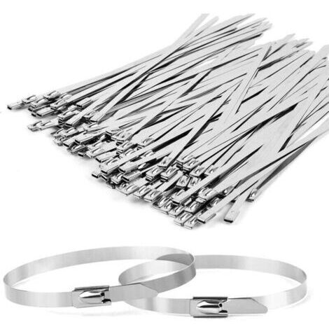 100 pieces Attache Cable Inox 200 x 4.6 mm,Collier de Serrage Métallique Inox Autobloquante,Serre Cable Pour Entretenir les Clôtures, Câbles Groupés et les Auvents