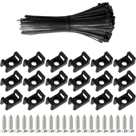 100 Pièces Attaches Cable avec Embase de Serre Cables et Vis, 200 mm Autobloquantes Fixations Électriques Collier de Serrage en Nylon pour Organiser Câbles, Réutilisables et Réglables