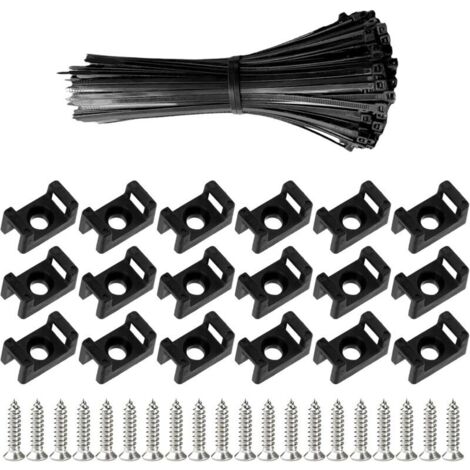 100 Pièces Attaches Cable avec Embase de Serre Cables et Vis, 200 mm Autobloquantes Fixations Électriques Collier de Serrage en Nylon pour Organiser Câbles, Réutilisables et Réglables