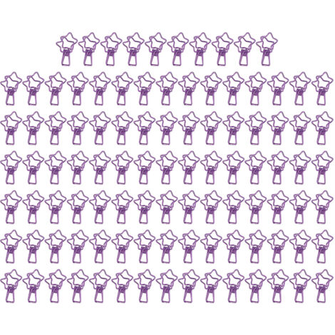 100 pièces Attaches Cute Étoiles Perforées, Forte Force de Serrage, Agrafes Métalliques Solides pour Bureau Comptabilité Tickets Violet