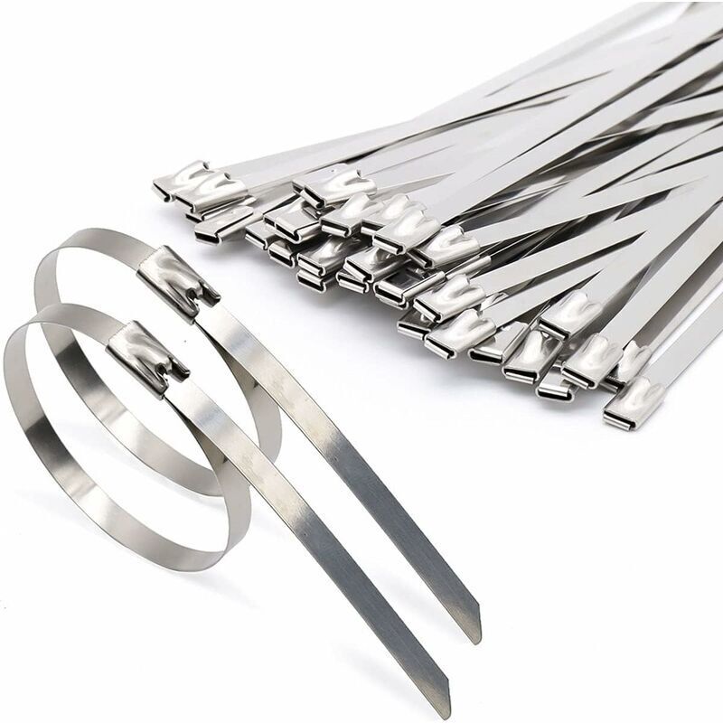 100 Pièces Attaches de câble Robustes, Collier de serrage inox en Acier Inoxydable Serre-câbles Acier Autobloquante 4,6x200mm