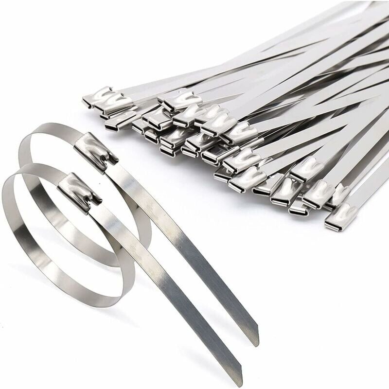 100 Pièces Attaches de câble Robustes, Collier de serrage inox en Acier Inoxydable Serre-câbles Acier Autobloquante 4,6x200mm-LIAIKI