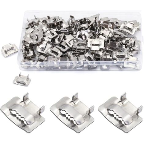 100 pièces Boucle de Cerclage en Acier 10 mm, MgcTolBox Cerclage en Acier Joints pour Feuillard de 8-10 mm Pour Fixations Extérieures et Applications Lourdes