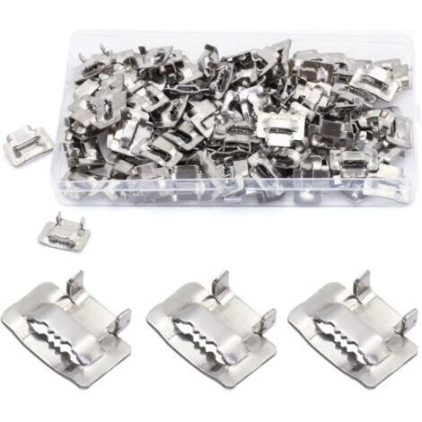 100 pièces Boucle de Cerclage en Acier 10 mm, MgcTolBox Cerclage en Acier Joints pour Feuillard de 8-10 mm Pour Fixations Extérieures et Applications Lourdes