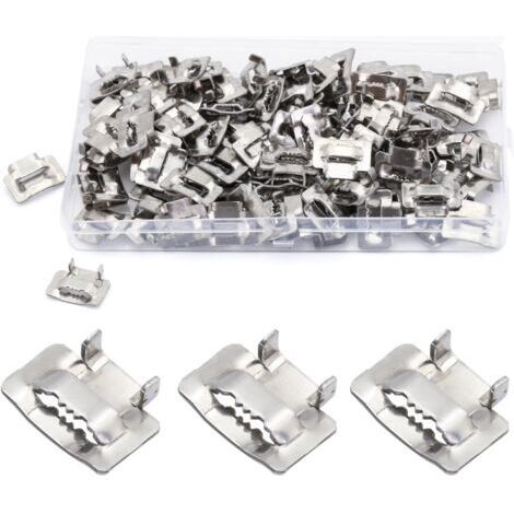 100 pièces Boucle de Cerclage en Acier 10 mm, MgcTolBox Cerclage en Acier Joints pour Feuillard de 8-10 mm Pour Fixations Extérieures et Applications Lourdes