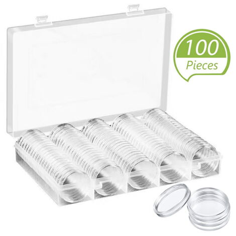 100 pièces Capsules à pièces 30 mm avec boîte de rangement pour collectionneurs