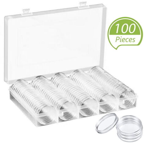 100 pièces Capsules à pièces 30 mm avec boîte de rangement pour collectionneurs