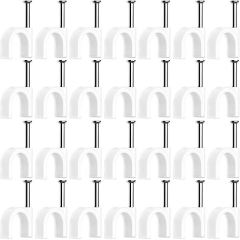 100 Pièces Cavalier Cable Electrique,Fixation Cable Electrique,Attache Fil Electrique,Attache Cable Mural,Clips de Cable,avec Clou en Acier,pour Fixation de Câble,Blanc (4mm)