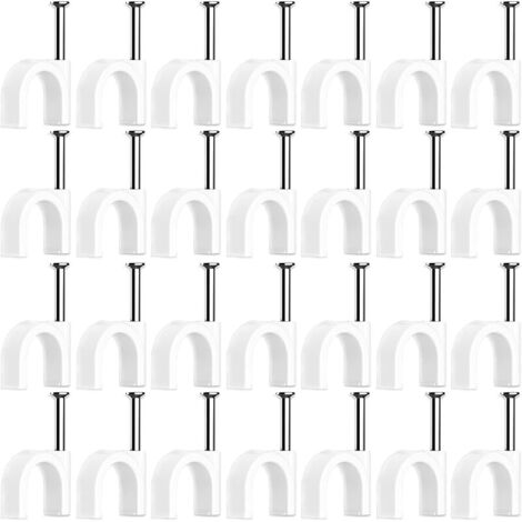 100 Pièces Cavalier Cable Electrique,Fixation Cable Electrique,Attache Fil Electrique,Attache Cable Mural,Clips de Cable,avec Clou en Acier,pour Fixation de Câble,Blanc (4mm)